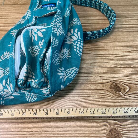 Kavu Original Rope Sling Bag Pineapple Passion Green Tan Adjustable Strap - Picture 3 of 9